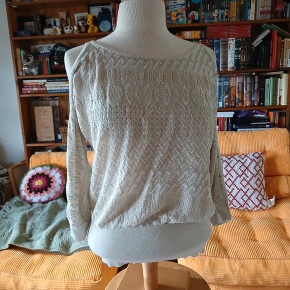 Sweaters - Women's Lightweight Cream Knit Sweater - Casual Boatneck